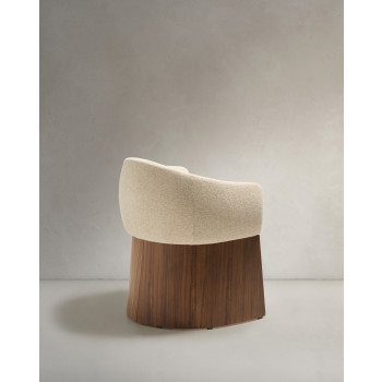 Sedia Bosca in ciniglia beige e impiallacciatura in noce FSC 100%