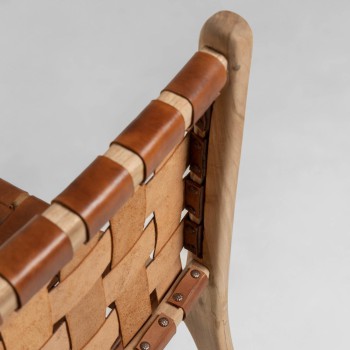 Sedia Calixta in pelle e legno massello di teak