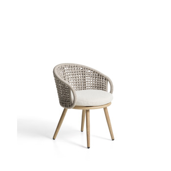 Sedia da esterno Lidario in alluminio effetto legno e corda sintetica color tortora