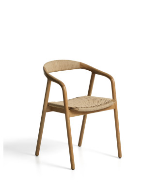Sedia Derile in legno di rovere massiccio con finitura in tonalità naturale e corda di carta beige FSC Mix Credit