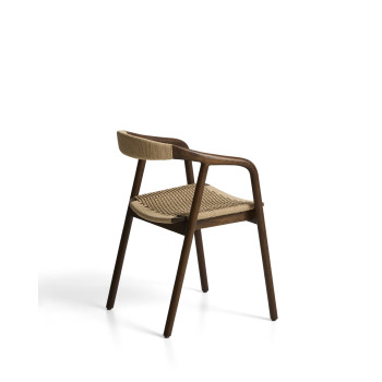 Sedia Derile in rovere massiccio con finitura noce e corda di carta beige FSC Mix Credit