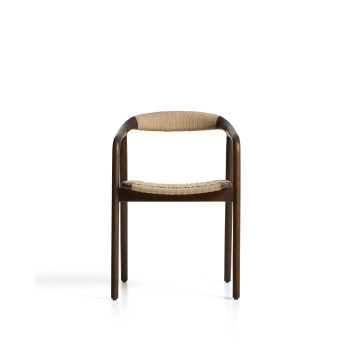 Sedia Derile in rovere massiccio con finitura noce e corda di carta beige FSC Mix Credit