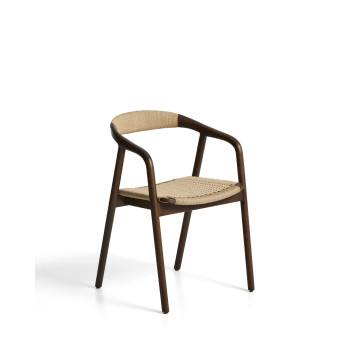 Sedia Derile in rovere massiccio con finitura noce e corda di carta beige FSC Mix Credit