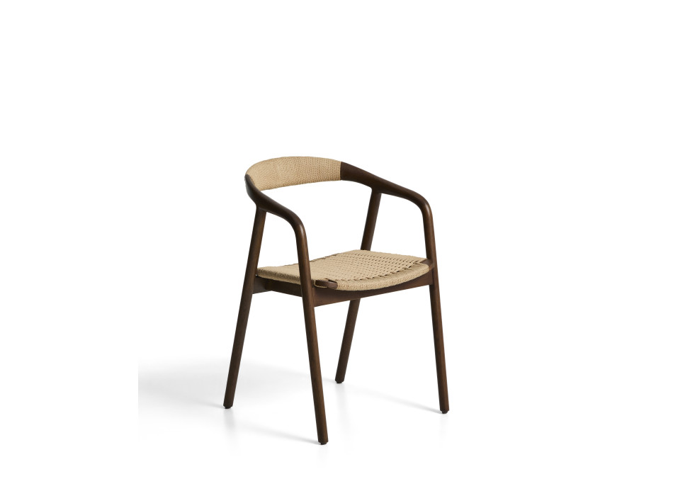 Sedia Derile in rovere massiccio con finitura noce e corda di carta beige FSC Mix Credit