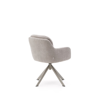 Sedia girevole Lexa di ciniglia beige e gambe in acciaio con finitura beige