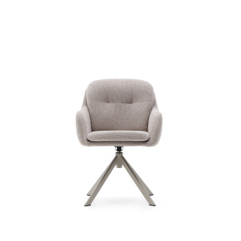 Sedia girevole Lexa di ciniglia beige e gambe in acciaio con finitura beige