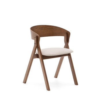 Sedia Godia in impiallacciato di frassino con finitura wengé e ciniglia beige