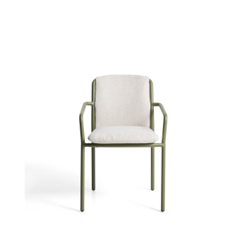 Sedia impilabile da esterno Linosa in alluminio verde con cuscino beige