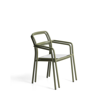 Sedia impilabile da esterno Linosa in alluminio verde con cuscino beige