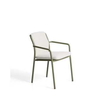 Sedia impilabile da esterno Linosa in alluminio verde con cuscino beige