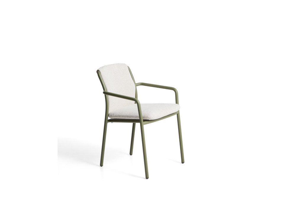 Sedia impilabile da esterno Linosa in alluminio verde con cuscino beige