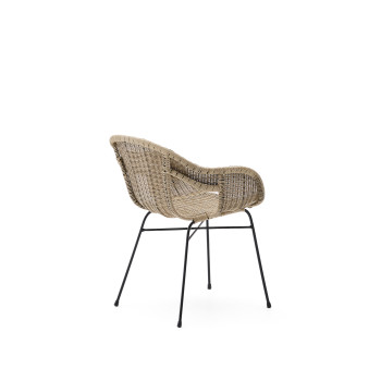 Sedia impilabile Eltiera in rattan sintetico e struttura in acciaio nero