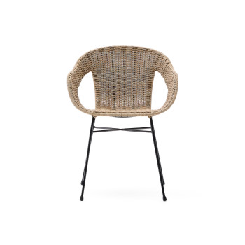 Sedia impilabile Eltiera in rattan sintetico e struttura in acciaio nero