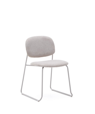 Sedia impilabile Meli in ciniglia beige e gambe in metallo beige FSC Mix Credit