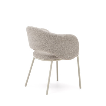 Sedia Maina di ciniglia spessa beige e gambe in acciaio con finitura beige FSC Mix Credit