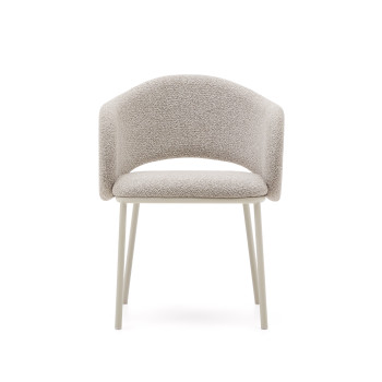 Sedia Maina di ciniglia spessa beige e gambe in acciaio con finitura beige FSC Mix Credit