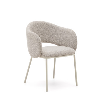 Sedia Maina di ciniglia spessa beige e gambe in acciaio con finitura beige FSC Mix Credit