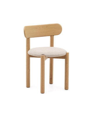 Sedia Nebai in ciniglia beige con struttura in legno massiccio di rovere finitura naturale FSC MIX C