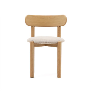 Sedia Nebai in ciniglia beige con struttura in legno massiccio di rovere finitura naturale FSC MIX Credit