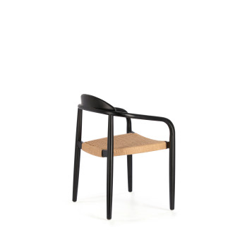 Sedia Nina in legno massello di acacia finitura nera e corda di carta beige FSC 100%