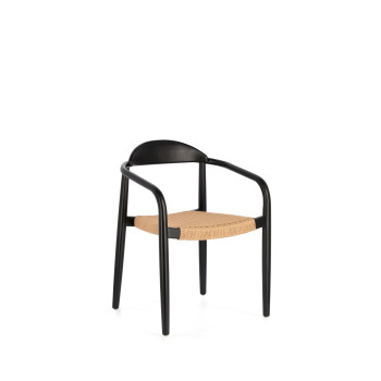 Sedia Nina in legno massello di acacia finitura nera e corda di carta beige FSC 100%