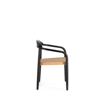 Sedia Nina in legno massello di acacia finitura nera e corda di carta beige FSC 100%