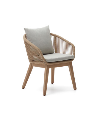 Sedia Portalo in corda beige e gambe in legno massello di acacia