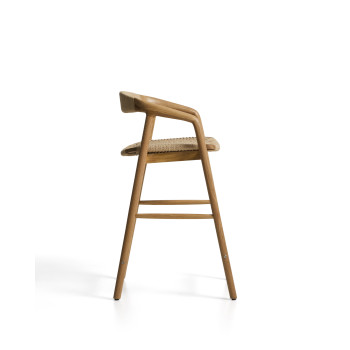 Sgabello Derile in legno di rovere massiccio con finitura in tonalità naturale e corda di carta beige FSC Mix Credit 65 cm