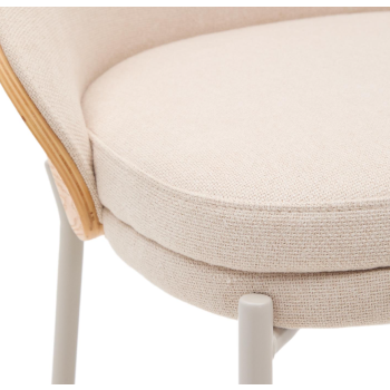 Sgabello Eamy in ciniglia beige, impiallacciato in frassino con rifinitura naturale e metallo beige