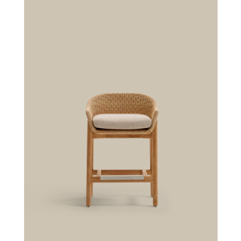 Sgabello Galea in legno massello di teak e rattan sintetico 65 cm FSC 100%