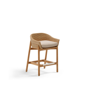 Sgabello Galea in legno massello di teak e rattan sintetico 65 cm FSC 100%