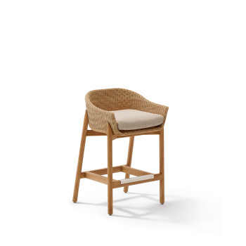 Sgabello Galea in legno massello di teak e rattan sintetico da 75 cm FSC 100%