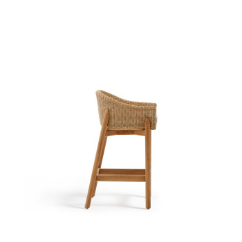 Sgabello Galea in legno massello di teak e rattan sintetico da 75 cm FSC 100%