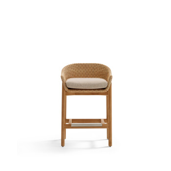 Sgabello Galea in legno massello di teak e rattan sintetico da 75 cm FSC 100%
