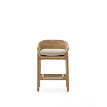 Sgabello Galea in legno massello di teak e rattan sintetico da 75 cm FSC 100%