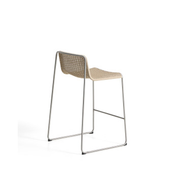 Sgabello impilabile Tavari in corda sintetica beige e acciaio inox AISI 304 effetto spazzolato 75 cm