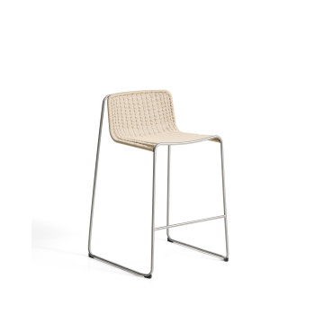 Sgabello impilabile Tavari in corda sintetica beige e acciaio inox AISI 304 effetto spazzolato 75 cm