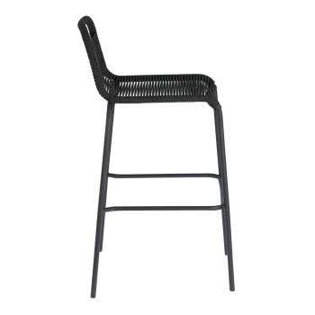 Sgabello Lambton in corda nera e acciaio finitura nera altezza 74 cm