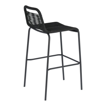 Sgabello Lambton in corda nera e acciaio finitura nera altezza 74 cm