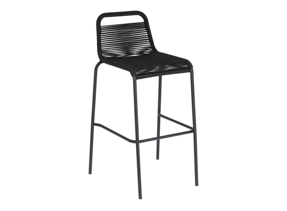Sgabello Lambton in corda nera e acciaio finitura nera altezza 74 cm
