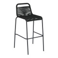 Sgabello Lambton in corda nera e acciaio finitura nera altezza 74 cm PROMO