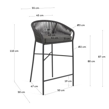 Sgabello Yanet in corda nera altezza 80 cm
