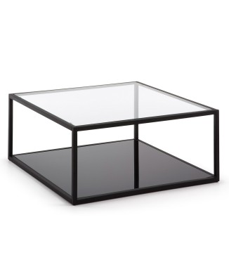 Tavolino quadrato Blackhill 80 x 80 cm nerolo vetro nero trasparente
