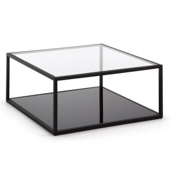 Tavolino quadrato Blackhill 80 x 80 cm nerolo vetro nero trasparente