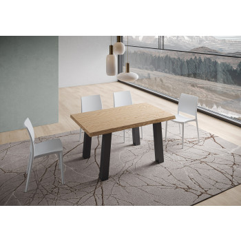 Tavolo Bridge = Svalen Scortecciato in massello - Tavolo allungabile 90x140/240 cm Svalen scortecciato rovere gambe antracite