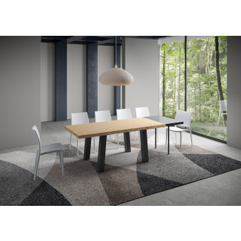 Tavolo Bridge = Svalen Scortecciato in massello - Tavolo allungabile 90x180/280 cm Svalen scortecciato rovere gambe antracite