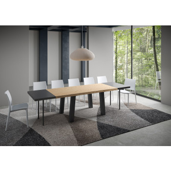 Tavolo Bridge = Svalen Scortecciato in massello - Tavolo allungabile 90x180/280 cm Svalen scortecciato rovere gambe antracite