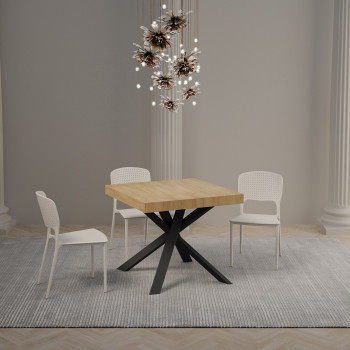 Tavolo Clerk gambe antracite P.90 - Tavolo allungabile 90x90/194 cm Clerk piano Bianco Frassino - gambe antracite