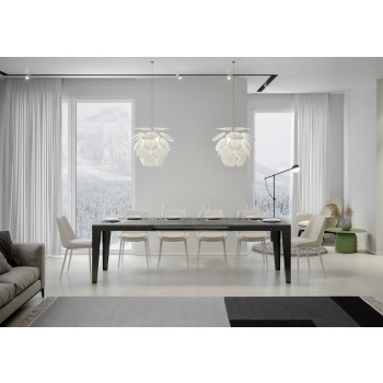 Tavolo Flame Evolution gambe e telaio antracite P.90 - Tavolo allungabile 160/420x90 cm Flame Evolution bianco frassino telaio e gambe antracite