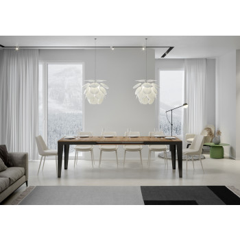 Tavolo Flame Evolution gambe e telaio antracite P.90 - Tavolo allungabile 160/420x90 cm Flame Evolution bianco frassino telaio e gambe antracite